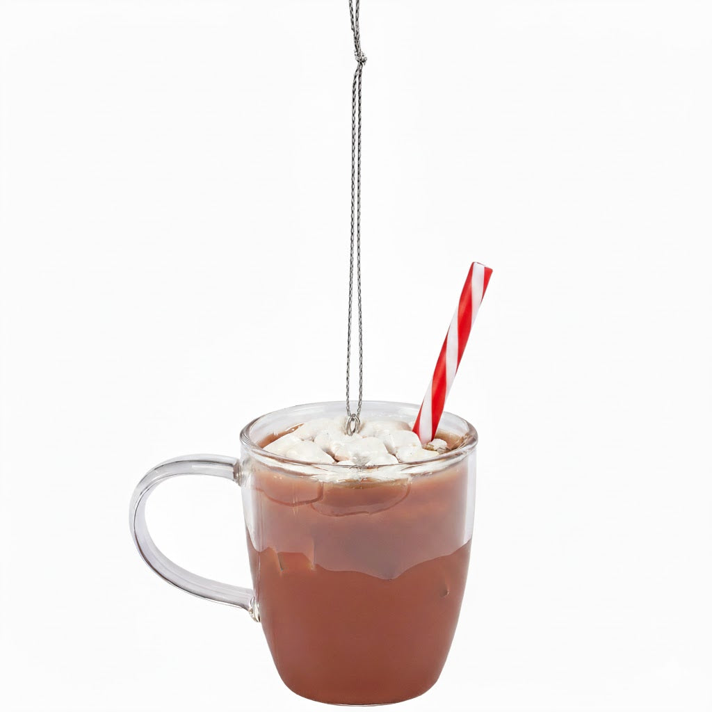 Cocoa Mug with Peppermint Stick Glass Ornament  | Putti Christmas Decorations