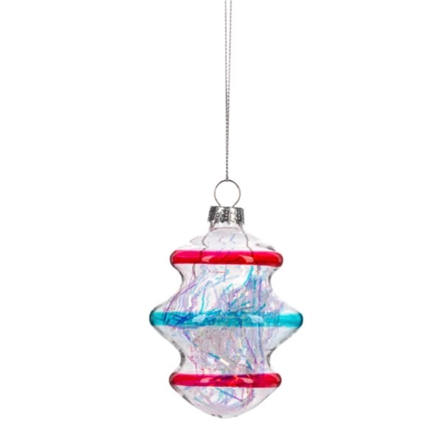 Colorful Glass Drop with Tinsel Ornament - Green | Putti Christmas Decorations