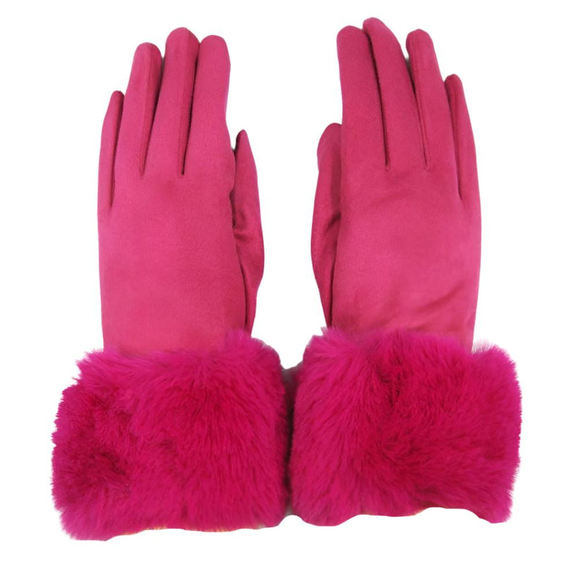 Fur Trimmed Ultra Suede Gloves - Fuchsia | Putti Fine Fashions