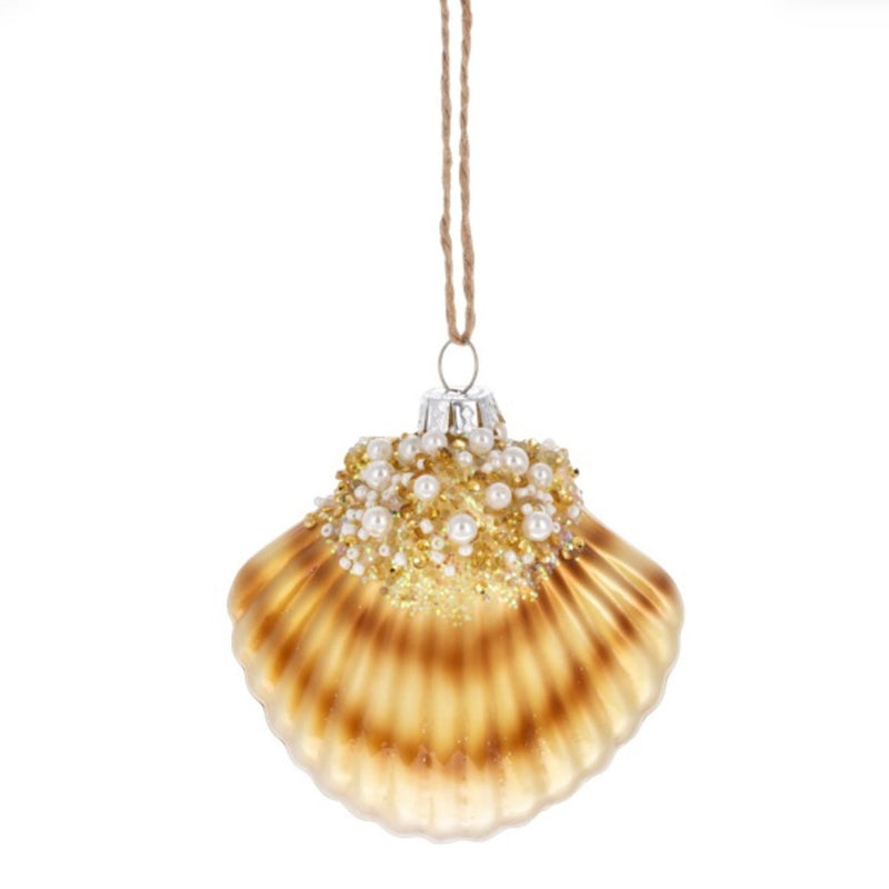 Crusted Clam Shell Glass Ornament