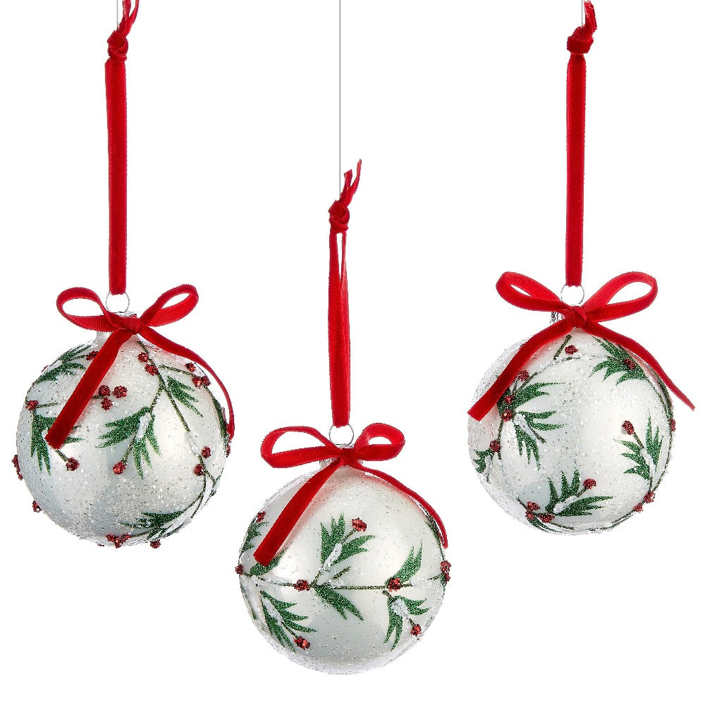 Traditional Holly Berry Glass Ball Ornament