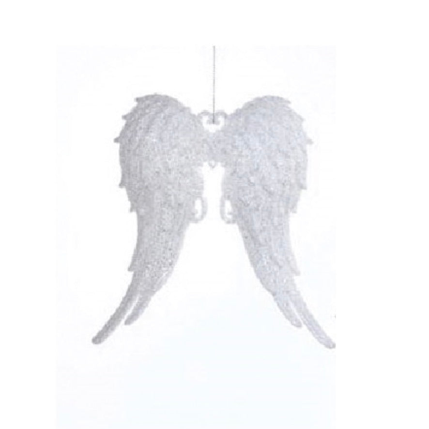 White With Glitter Angel Wings Acrylic Ornament