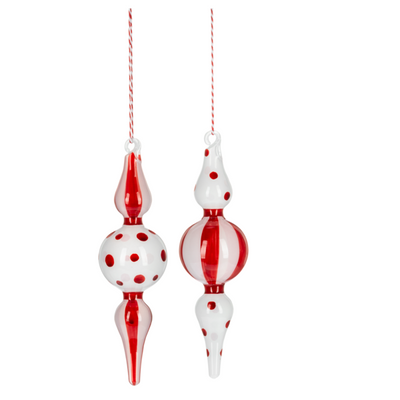 Peppermint Polka Dot Glass Finial Ornaments | Putti Christmas Decorations