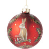 Red with Hare and Mushrooms Glass Ball ornament