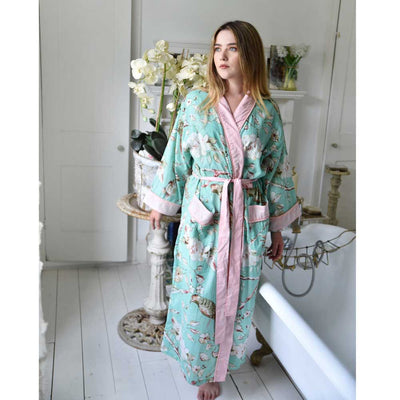 "Mint Blossom" Printed Cotton Ladies Dressing Gown