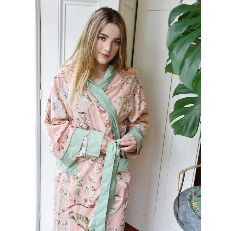 "Peach Blossom" Printed Cotton Ladies Dressing Gown