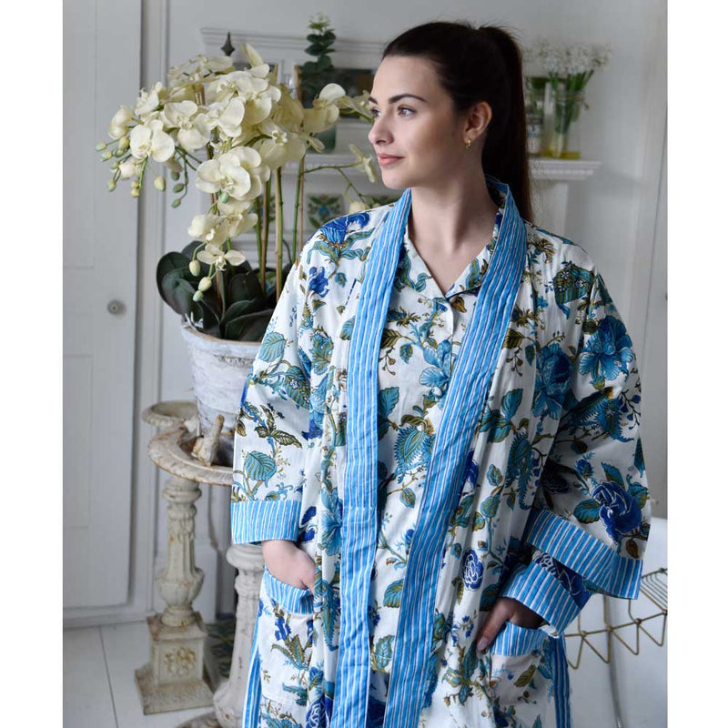 "Blue Rose" Ladies Dressing Gown | Putti Fine Fashions 