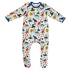 Colourful Dinosaur Print Jumpsuit With Feet | Le Petite Putti