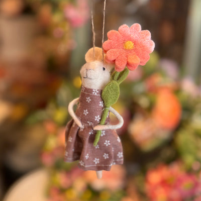 "Daisy Dorris" Felt Mouse Ornament  | Putti Decorations