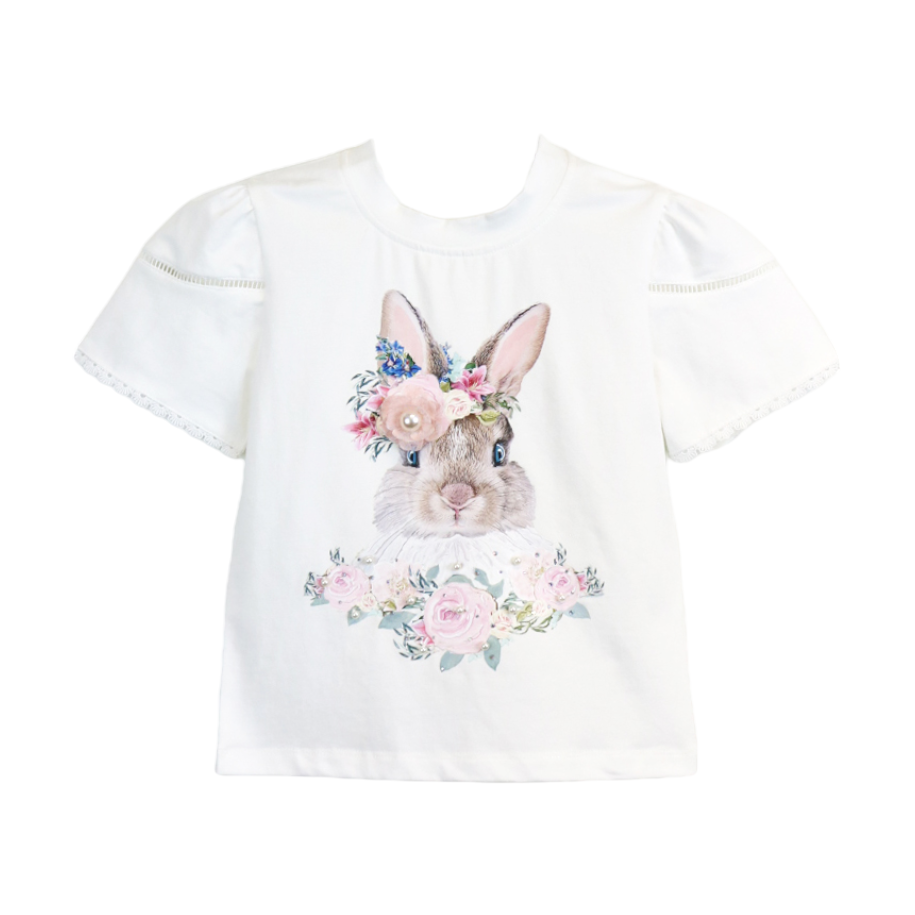 Doe a Dear White Puff Sleeve Bunny Tee