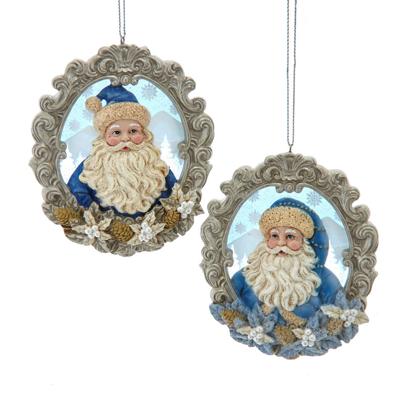 Kurt Adler Blue and Platinum Resin Santa Frame Ornament