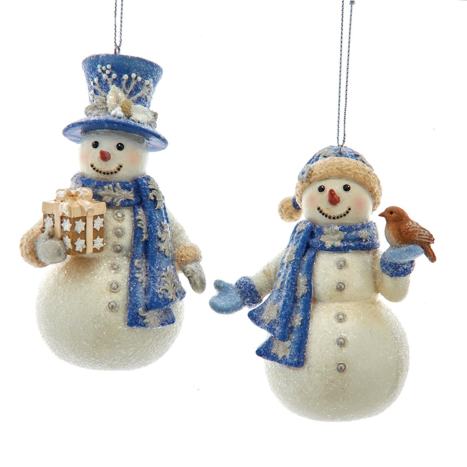 Kurt Adler Blue and Platinum Resin Snowman Ornament  | Putti Christmas 
