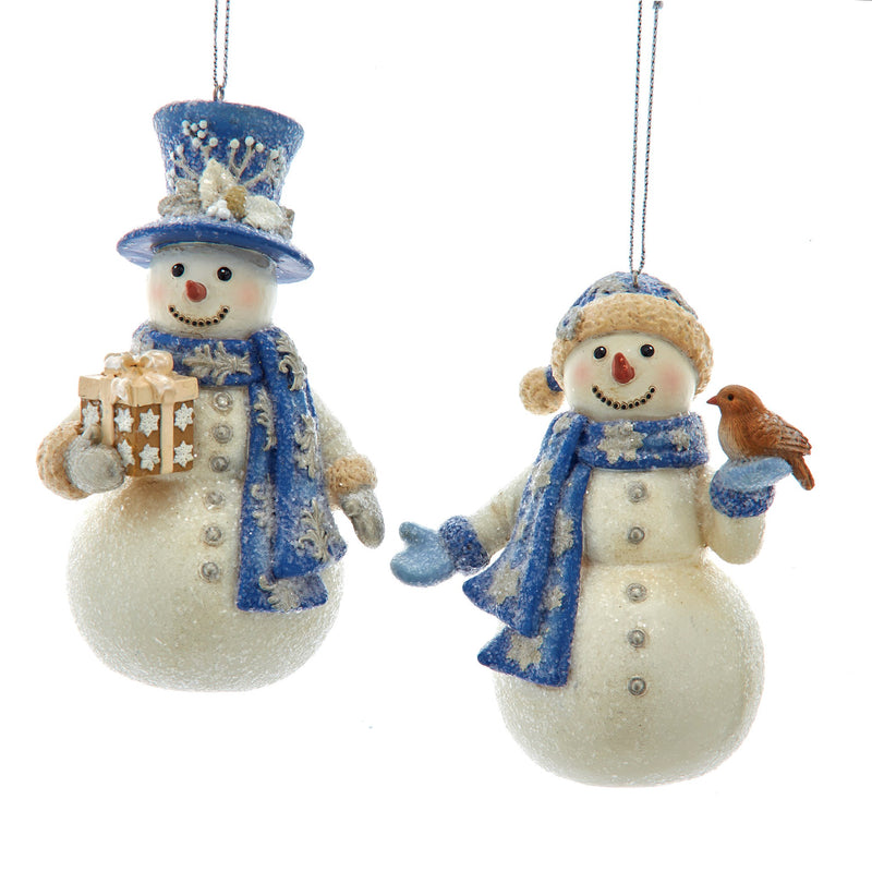 Kurt Adler Blue and Platinum Resin Snowman Ornament  | Putti Christmas 