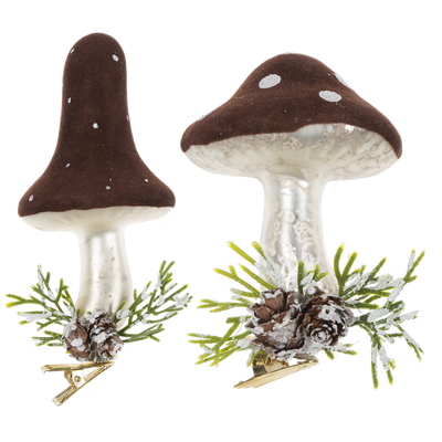 Mushroom Glass Ornament with Clip