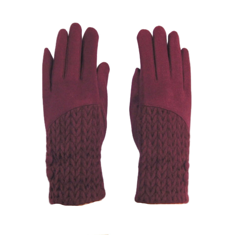 Cashmere Blend Buttoned Gloves - Burgundy