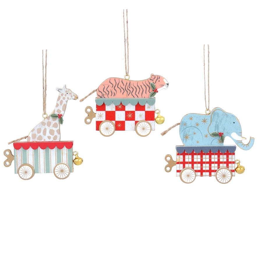 Animals In Cart Wood Ornament