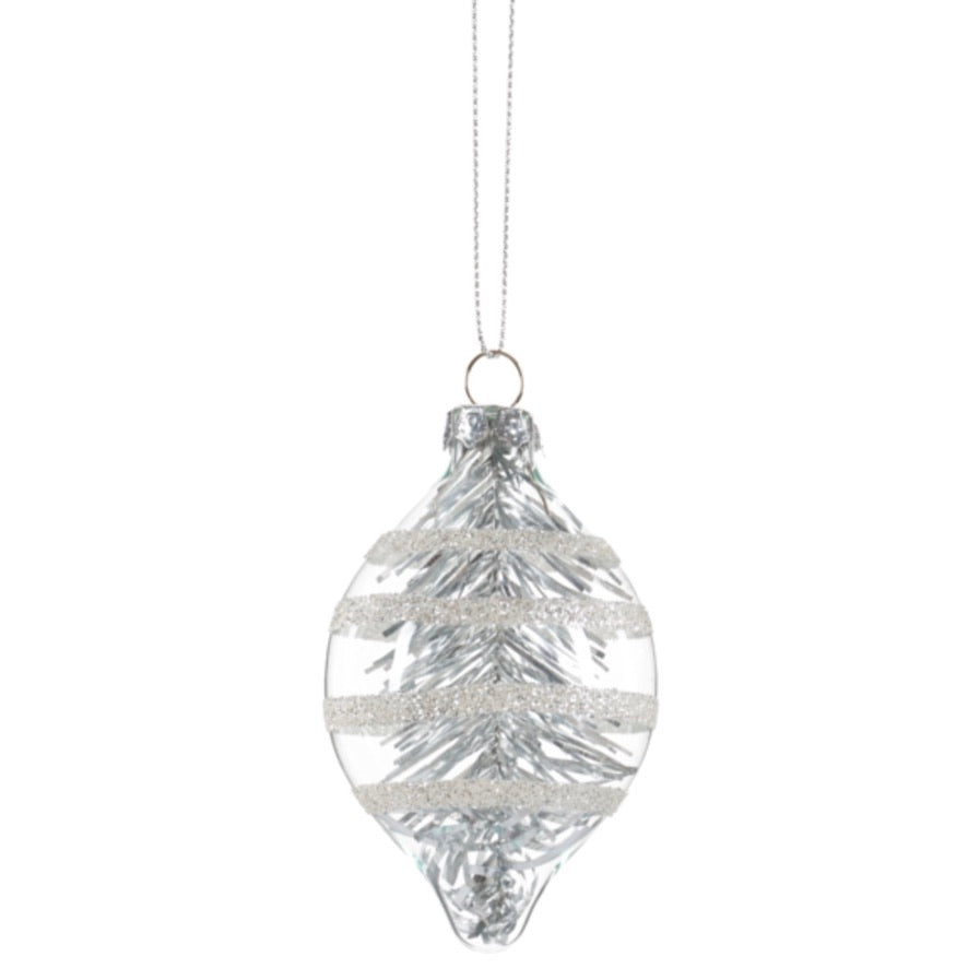 Colorful Glass Drop with Tinsel Ornament - Silver | Putti Christmas Decorations 