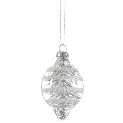 Colorful Glass Drop with Tinsel Ornament - Silver | Putti Christmas Decorations