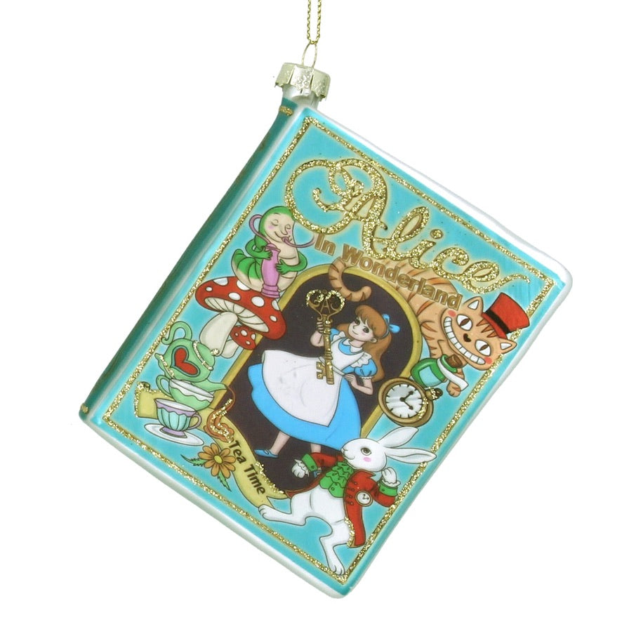 Alice In Wonderland Book Glass Ornament