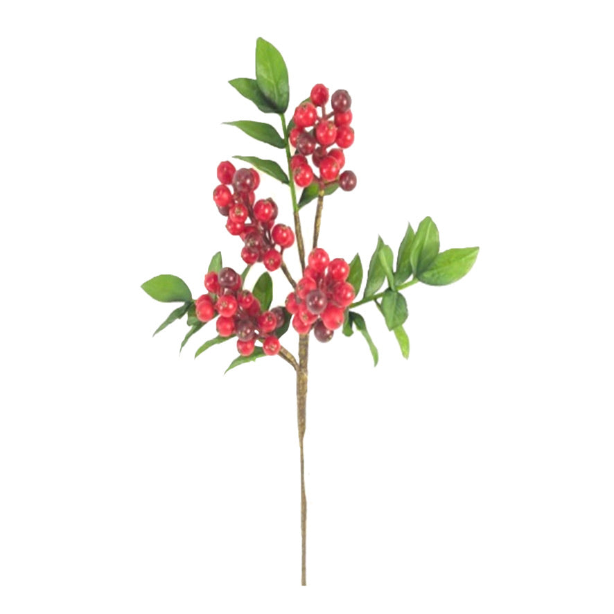 Red Berry Pick with Leaves | Putti Christmas Decor 