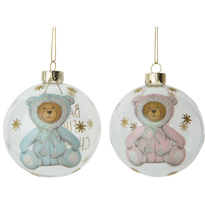 "Baby's First Christmas" Teddy Bear Glass Ball Ornament Blue | Putti Christmas