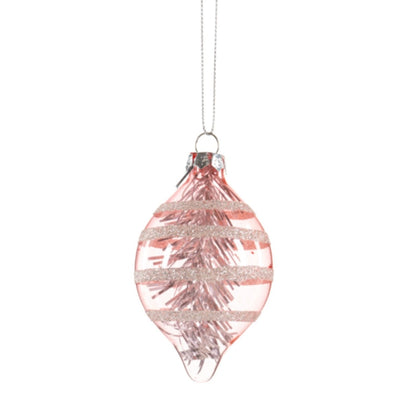 Retro Glass Drop with Tinsel Ornament - Pink