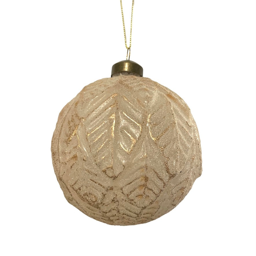 Frosted Copper with Embossed Leaves Glass Ball Ornament | Putti Christmas 