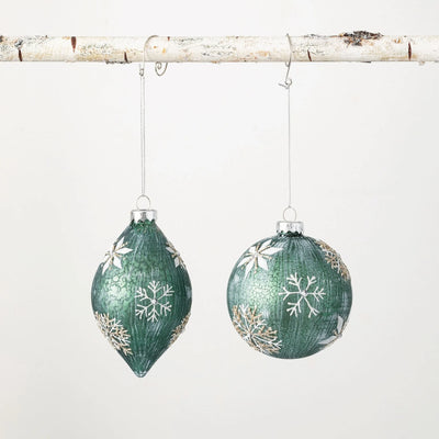 Sage Green Snowflake Glass  Ball Ornament