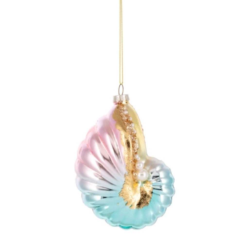 Colorful Nautalis Shell Glass Ornament  | Putti Christmas Celebrations 
