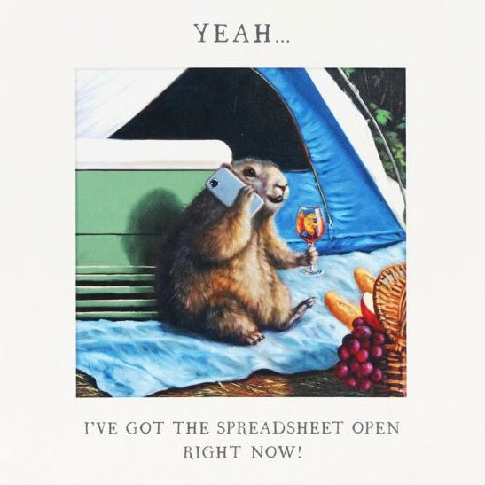Lucia Heffernan Groundhog Spreadsheet Open Greeting Card | Putti Celebrations 