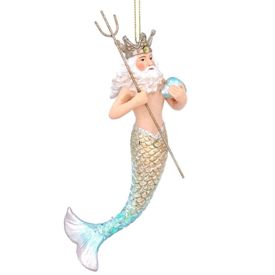 Blue and Gold Neptune Resin Ornament | Putti Christmas Decorations 