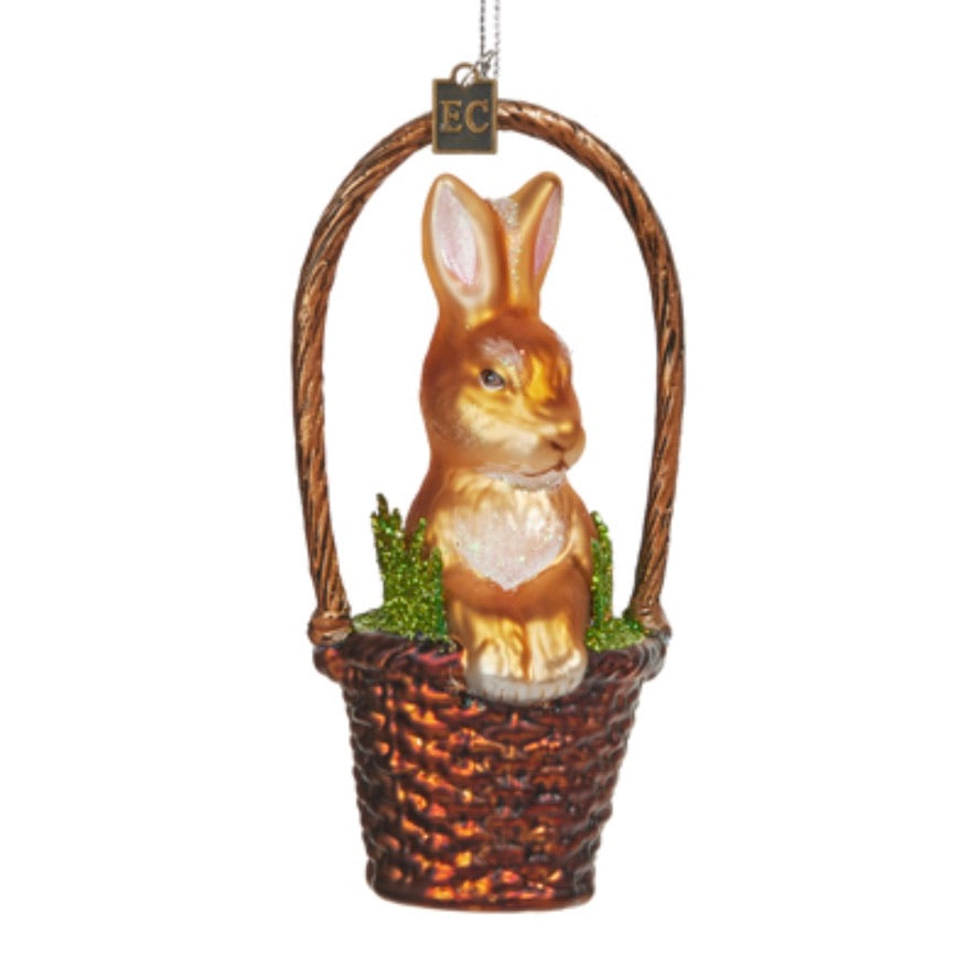 Basket with Brown Bunny Glass Ornament
