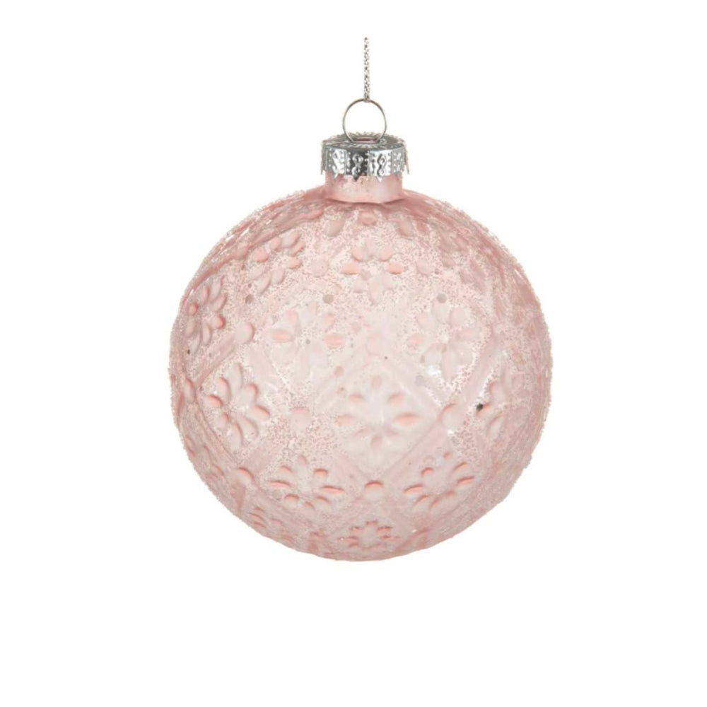 Embossed Pink Glass Ball Ornament
