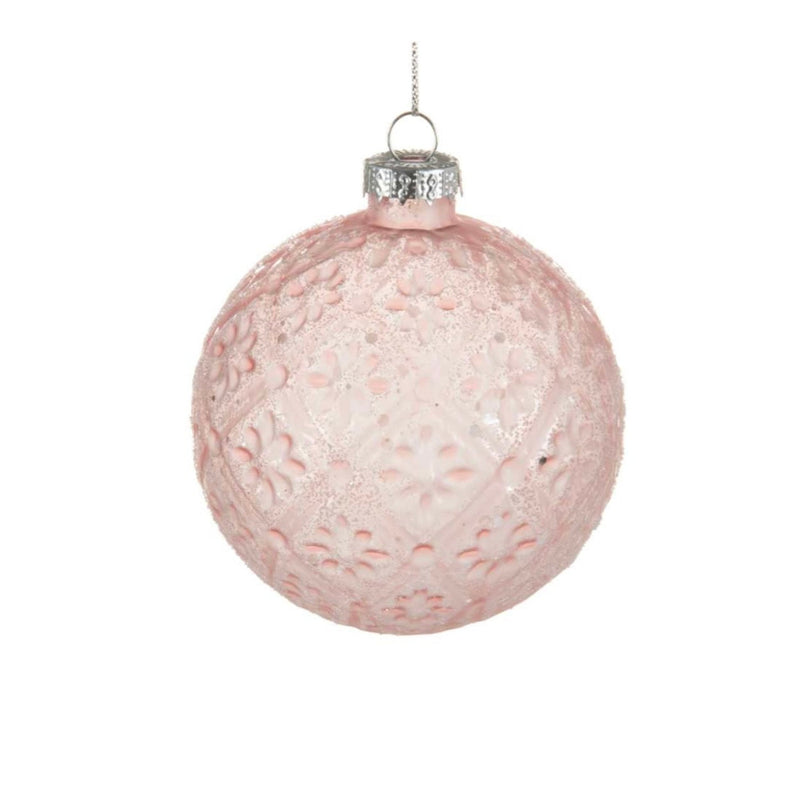 Embossed Pink Glass Ball Ornament