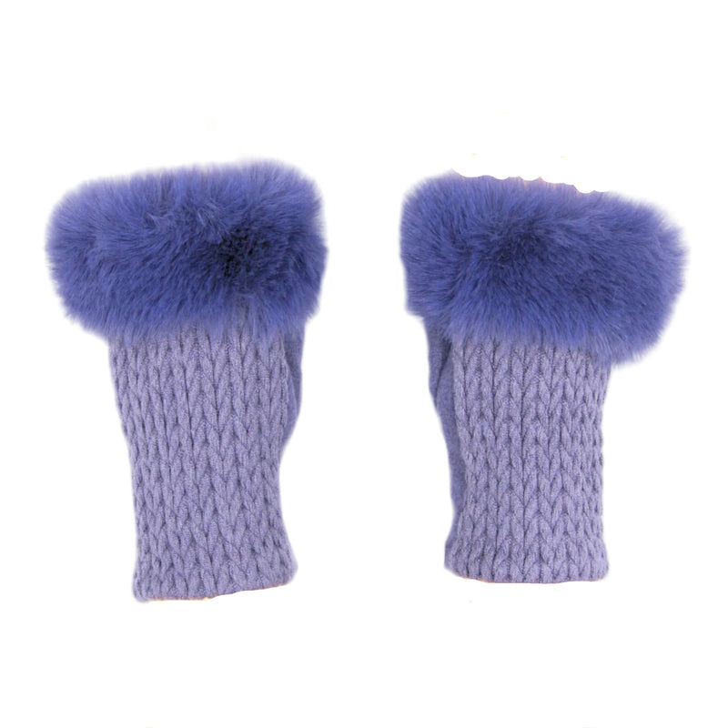 Cashmere Blend Fur Trimmed Fingerless Gloves - Purple