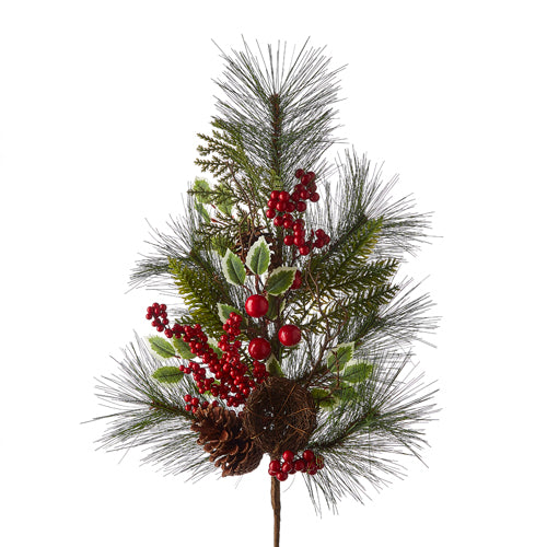 Pine and Holly with Red Berries Spray  | Putti Christmas Canada
