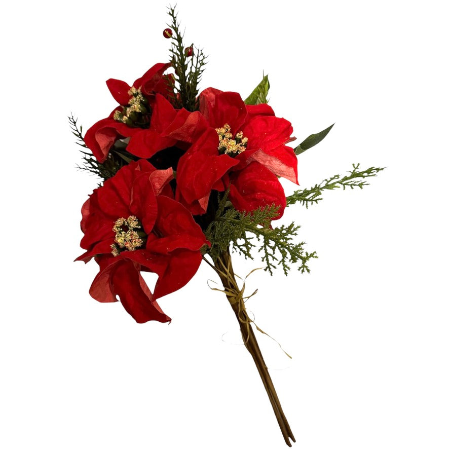 Red Poinsettia Floral Bouquet  | Putti Christmas Decorations 