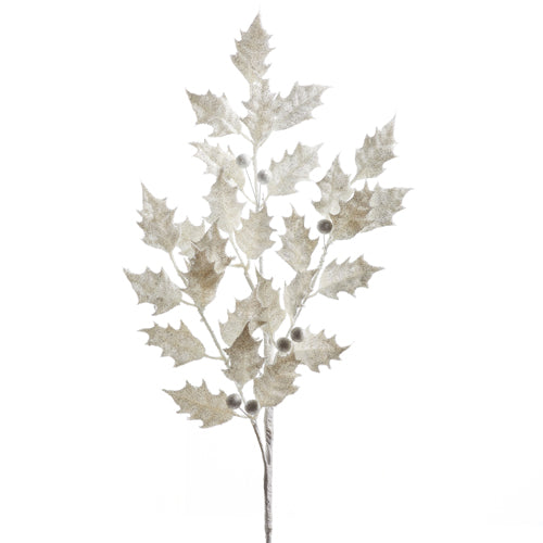 White Glittered Holly Spray | Putti Christmas - Putti Fine Furnishings
