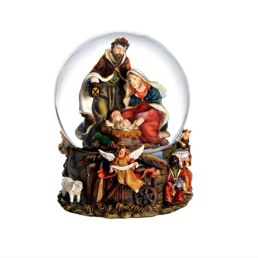 Nativity Scene with Angel Snow Globe with Music | Putti Christmas 