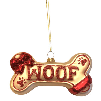 "Woof" Dog Bone Glass Ornament