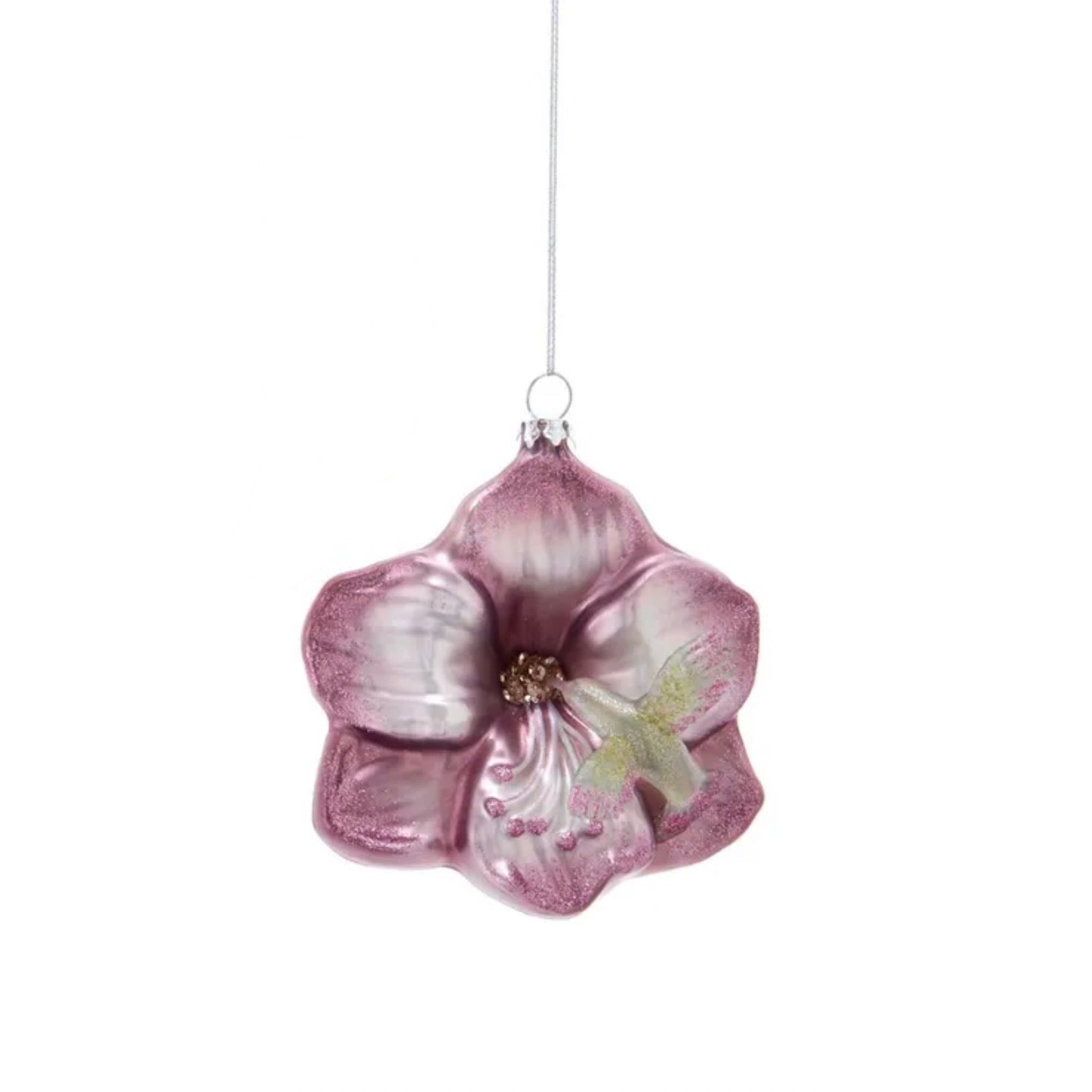 Glass Flower With Hummingbird Ornament
