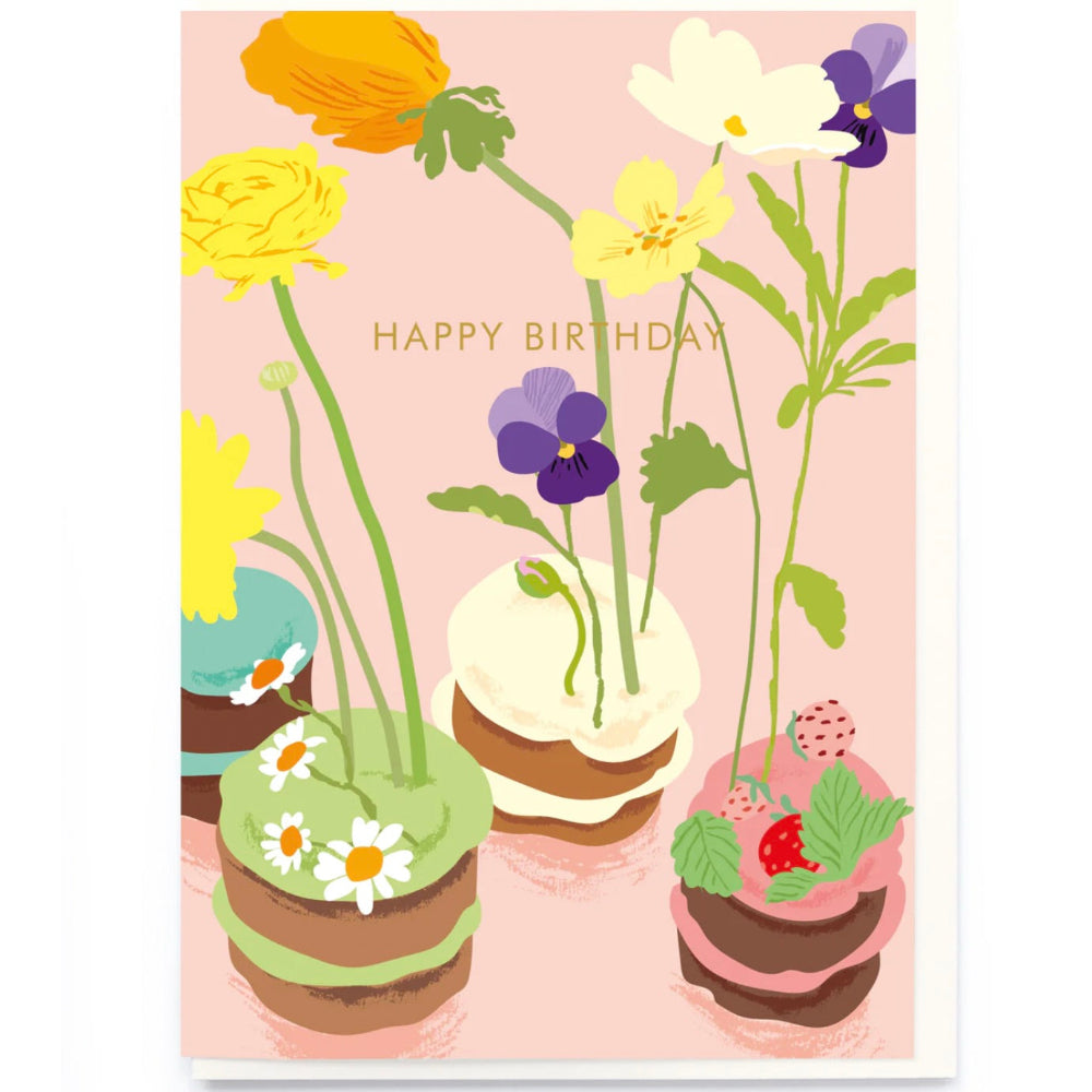 Flower Cakes "Happy Birthday" Greeting Card | Putti Celebrations 