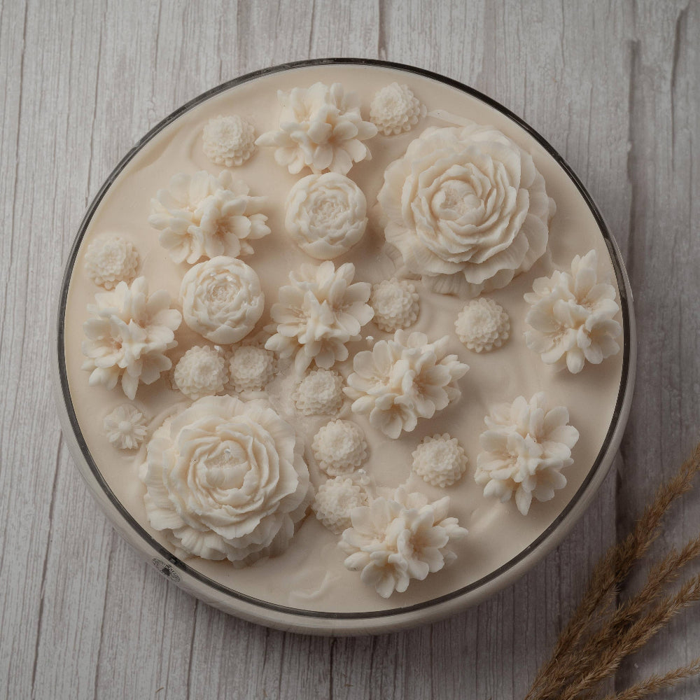 Flower Candle in Glass Bowl
