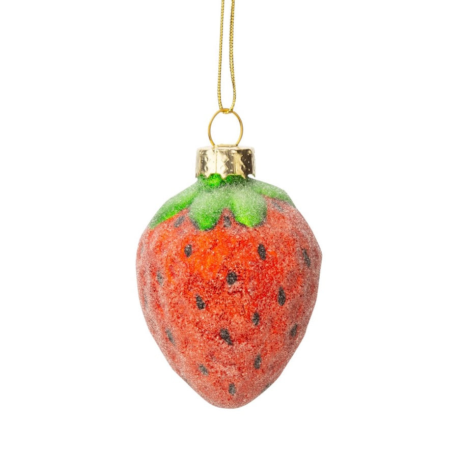 Frosted Strawberry Glass Ornament | Putti Christmas Canada 