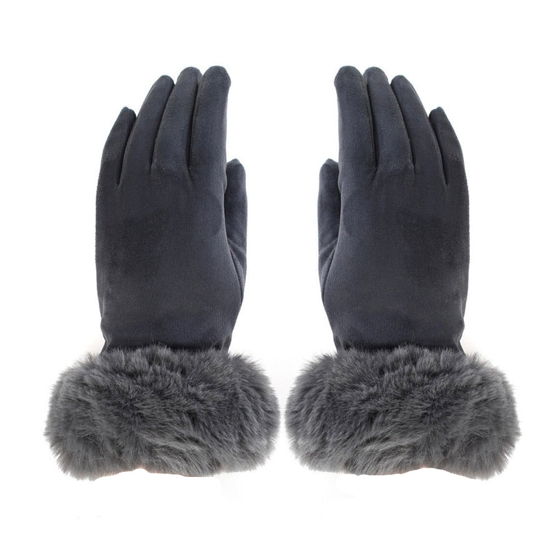 Fur Trimmed Ultra Suede Gloves - Grey | Putti Fine Fashions