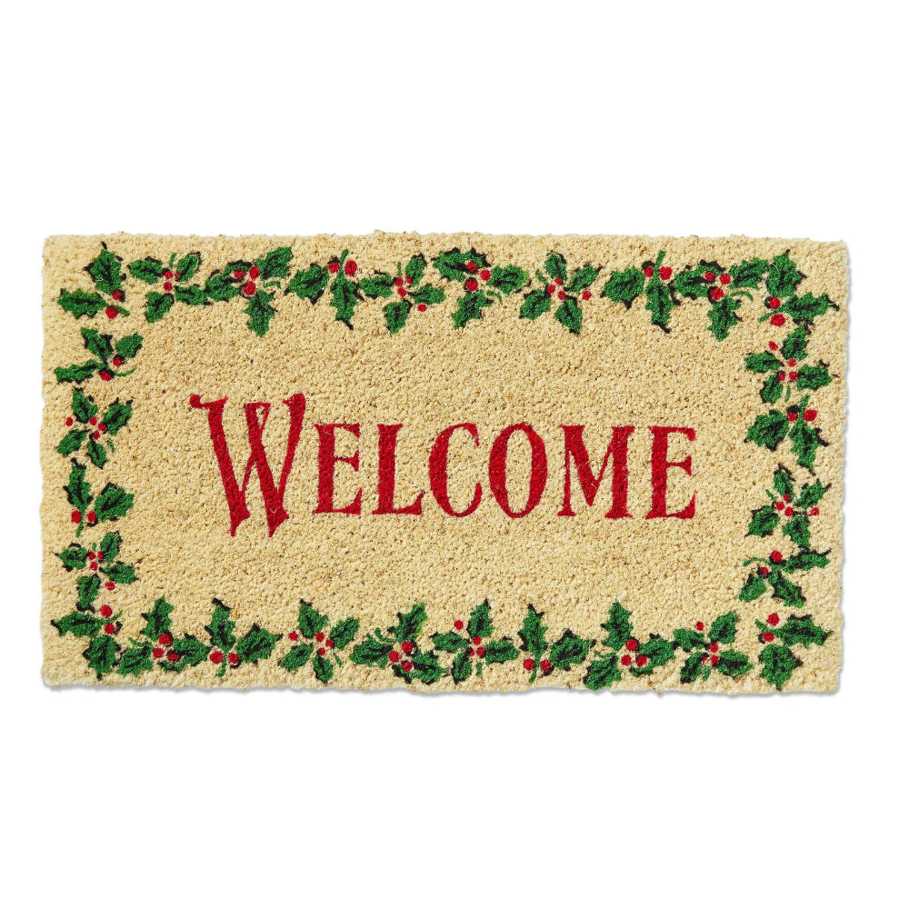 "Welcome" Holly Leaf Doormat | Putti Christmas Canada 