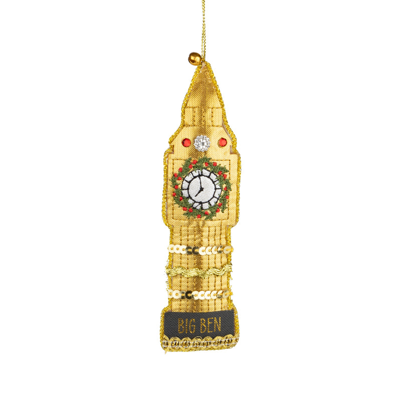 Gold Embroidered Edge Jeweled Big Ben Ornament | Putti Christmas 