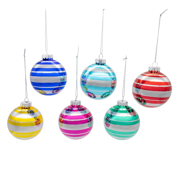 Multicolor Striped Glass Ball Ornament | Putti Christmas Decorations 