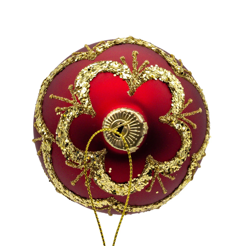 Red with Gold Glitter Swag Glass Ball Ornament | Putti Christmas Decorations 