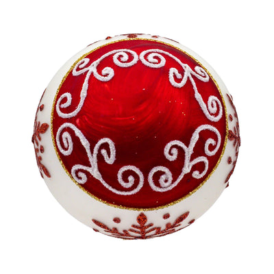 Red & White Glitter Snowflake Glass Ball Ornament
